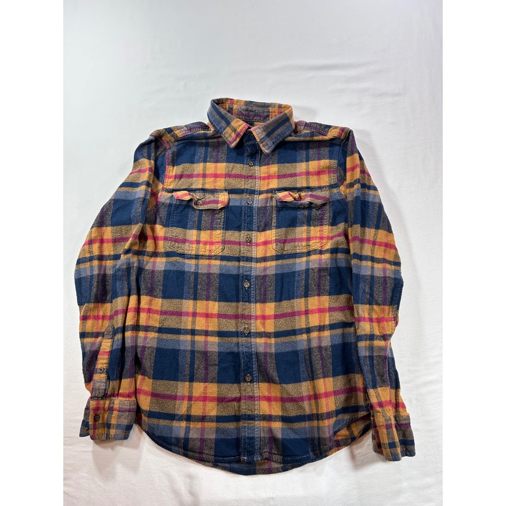George Mens Blue Orange Pink Plaid Flannel Button Down Shirt Large 42-44